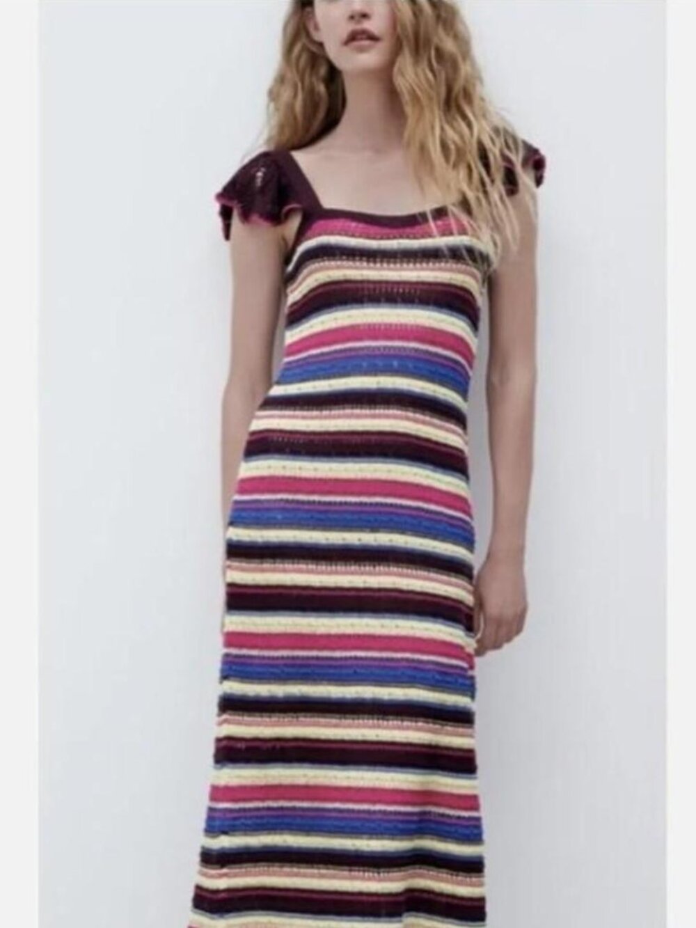 Zara stripe crochet multi color midi/maxi dress, size M
